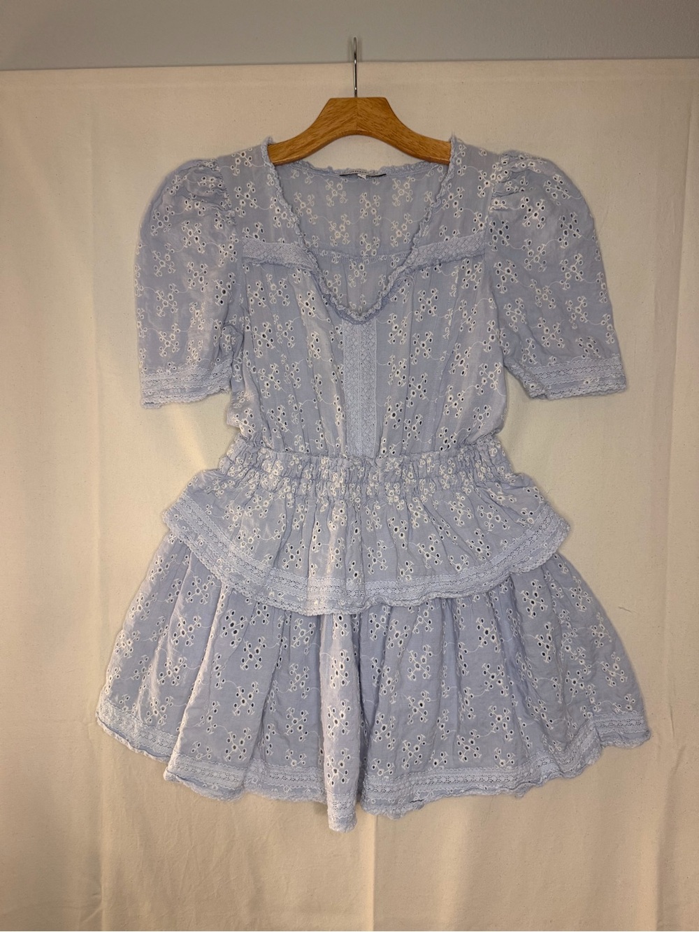 3/$20 Olivaceous Light Blue Eyelet Peplum Mini Dress